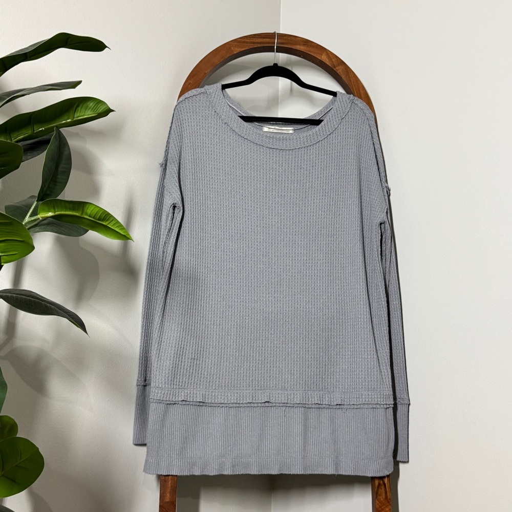 Free People SMALL Oversized North Shore Long Sleeve Waffle Knit Thermal Top